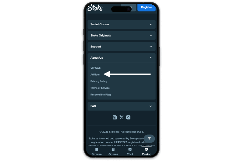 Stake.us referral code affiliate screenshots