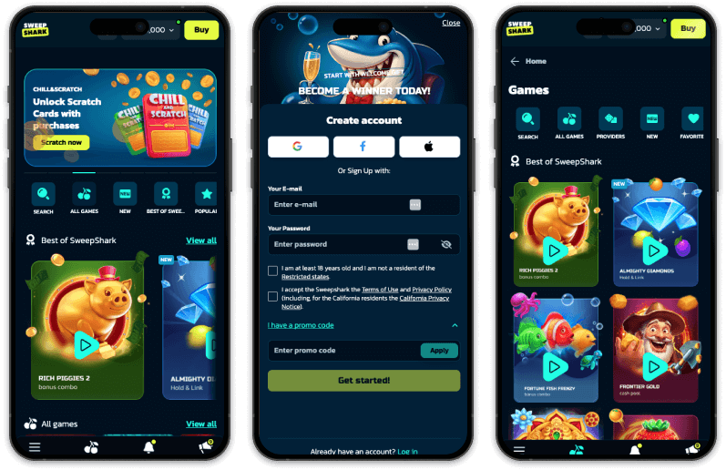 SweepShark Casino screenshots