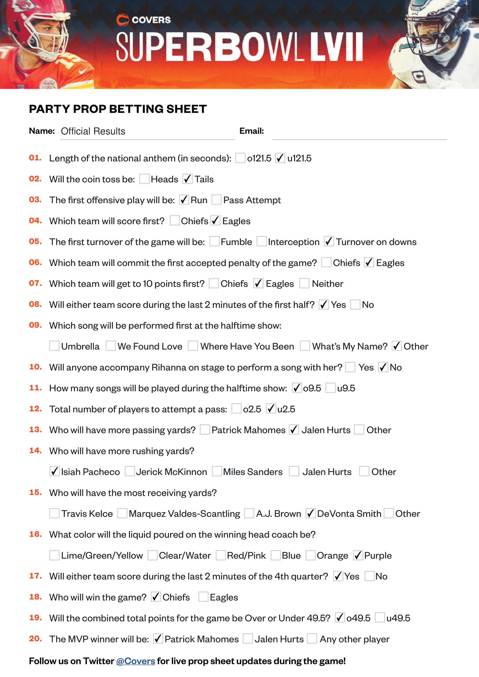 super bowl party prediction sheet