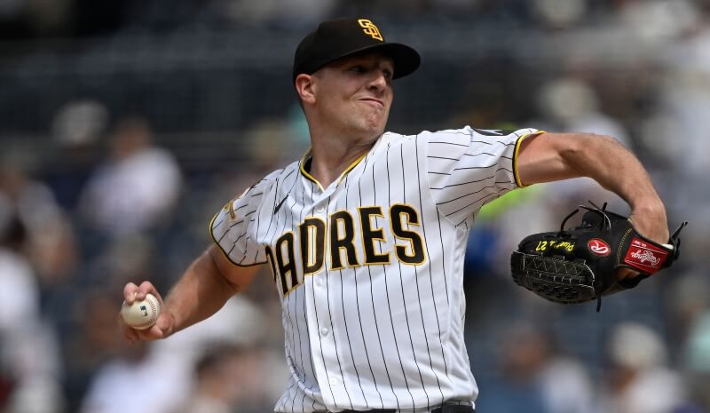 San Diego Padres pitcher Nick Pivetta (27) delivers at pitch.