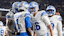 Detroit Lions wide receiver Jameson Williams (1) celebrates a touchdown against Washington Commanders with quarterback Jared Goff (16).