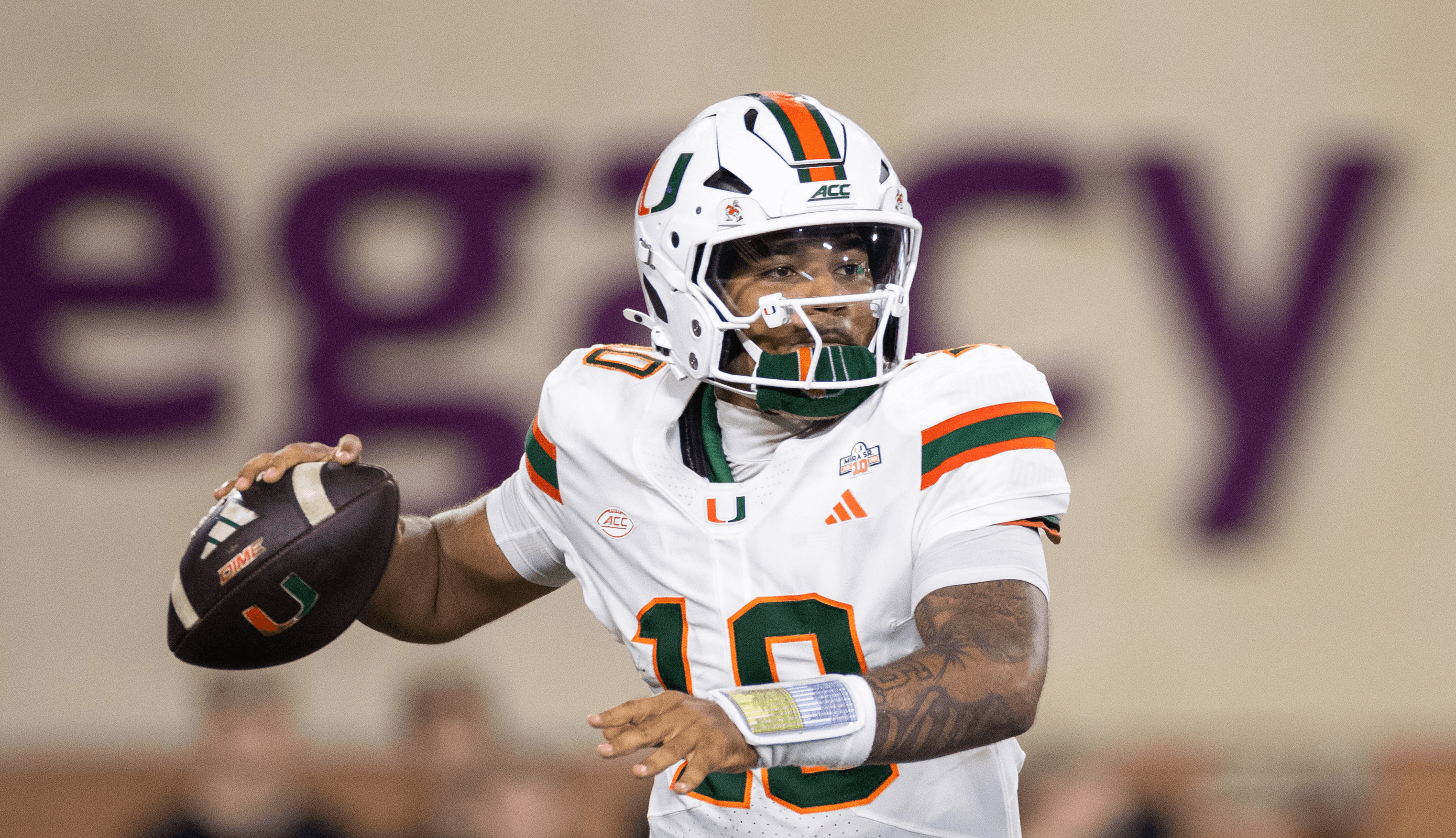 Darian Mensah of the Miami Hurricanes ACC college football