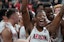 Arizona Wildcats guard Dalen Terry (4) celebrates with his team mates after defeating the Michigan Wolverines 80-62 to win the Roman Main Event Championship game at T-Mobile Arena.