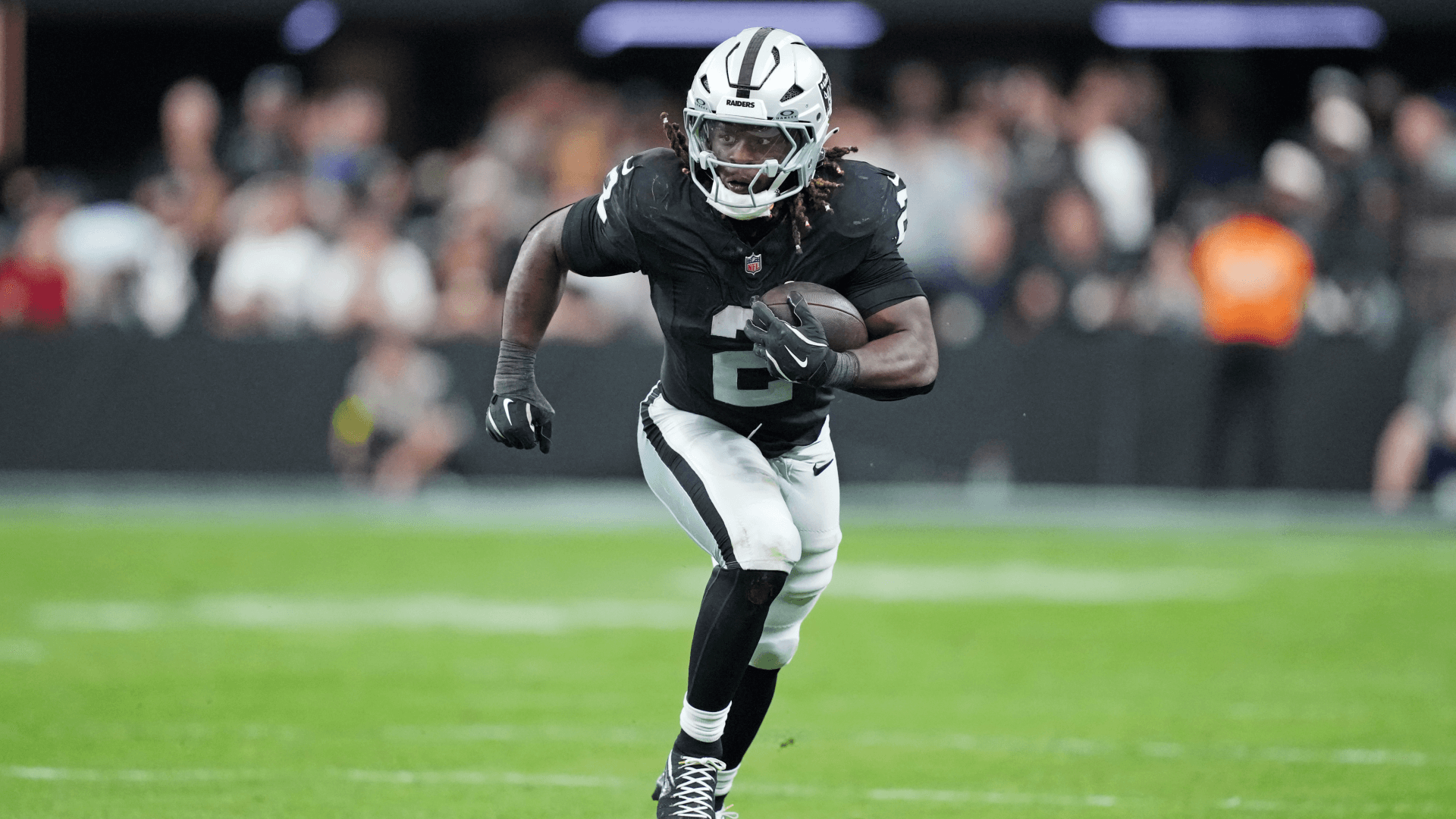 Las Vegas Raiders running back Ashton Jeanty (2) runs the ball during the second half against the Jacksonville Jaguars.