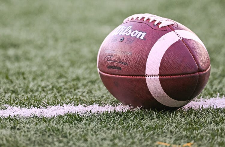 Football sitting on a field