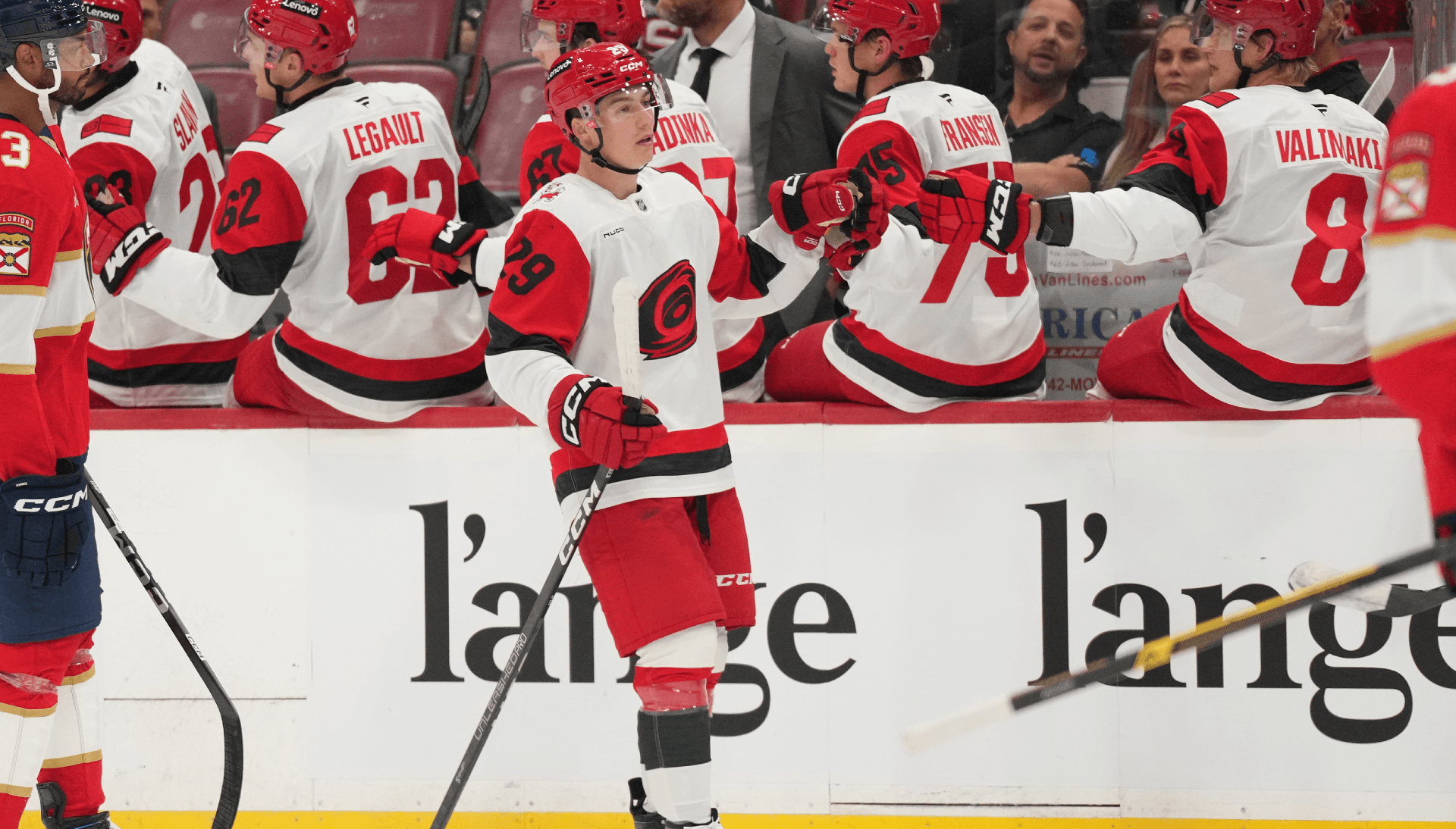 Today's NHL Best Bets. Carolina Hurricanes forward Bradly Nadeau (29) celebrates a goal.