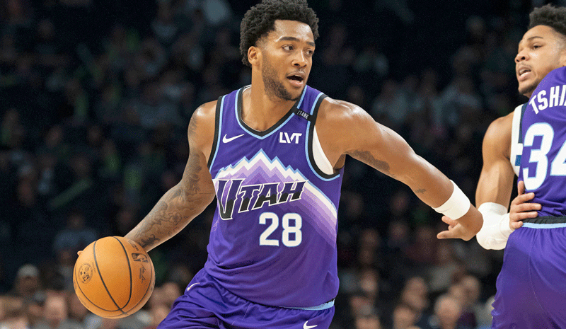 Brice Sensabaugh (28) dribbles the ball against the Minnesota Timberwolves in the second half at Target Center.