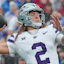 Kansas State Wildcats quarterback Avery Johnson (2) throws a pass against the Kansas Jayhawks during the first half of the game at David Booth Kansas Memorial Stadium.
