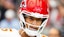 Kansas City Chiefs quarterback Patrick Mahomes (15) reacts.