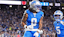 Detroit Lions running back Jahmyr Gibbs (0) celebrates a touchdown against Chicago Bears during the first half at Ford Field in Detroit.