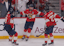 Florida Panthers forward Sam Bennett (9) celebrates scoring against the Edmonton Oilers with forward Matthew Tkachuk (19) and forward Eetu Luostarinen (27) in Game 3 of the 2025 Stanley Cup Final at Amerant Bank Arena. Sam Navarro-Imagn Images
