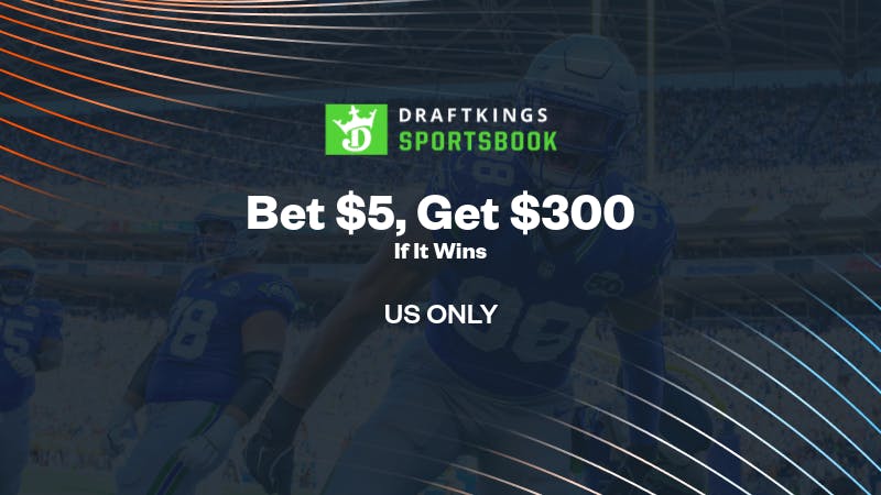 No DraftKings promo code needed for Monday Night Football Texans vs Seahawks. Bet $5, get $300 bonus bets if it wins plus 3 months NBA League Pass.