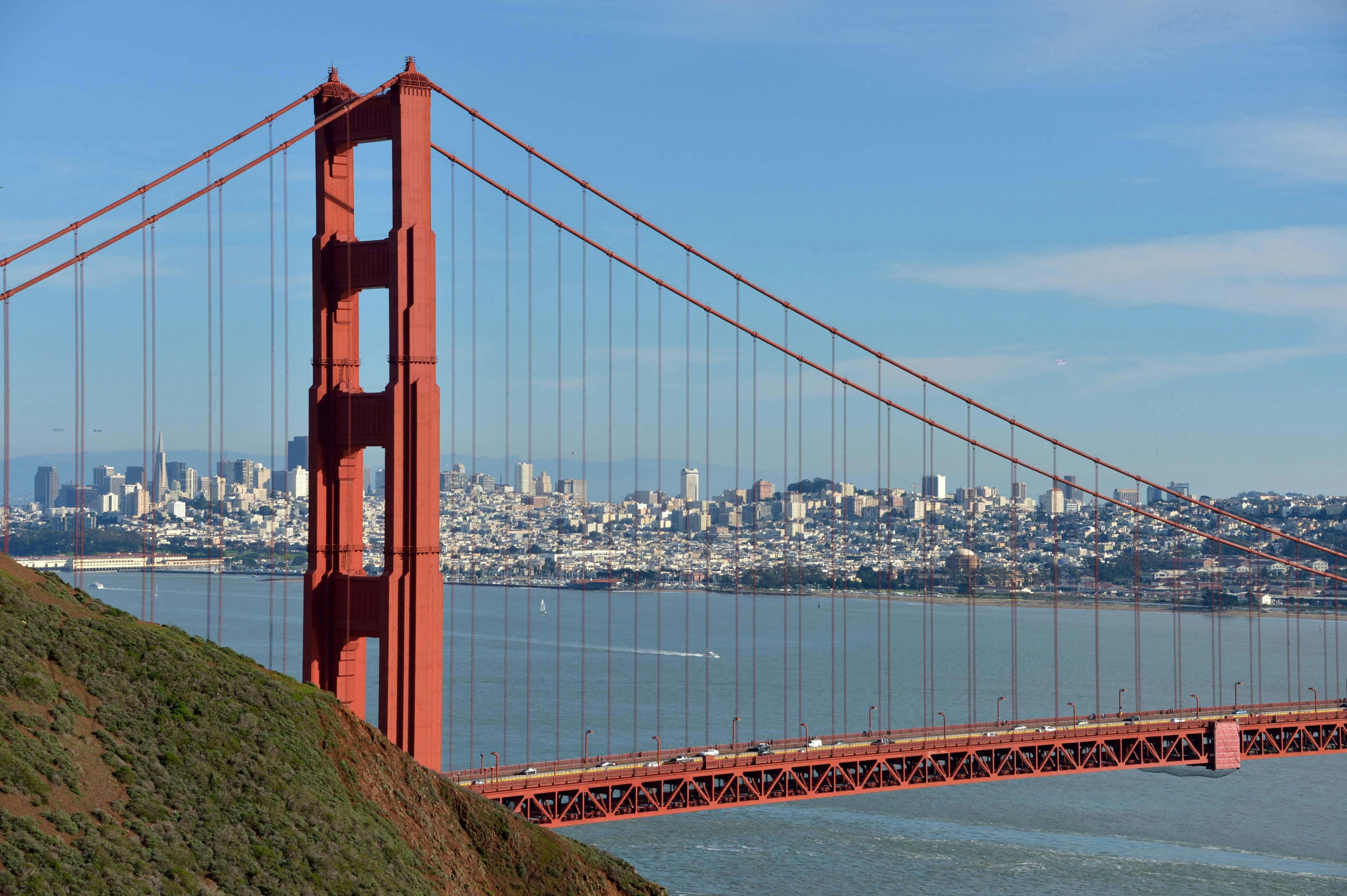 A general view of the Golden Gate Bridge and the skyline of downtown San Francisco. Kirby Lee-USA TODAY Sports
