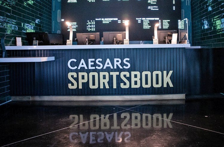 Media desk with Caesars Entertainment logo