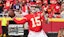 Kansas City Chiefs quarterback Patrick Mahomes (15) throws a pass.