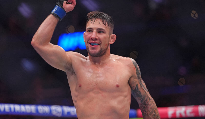 Esteban Ribovics reacts after defeating Edson Barboza at UFC 330.