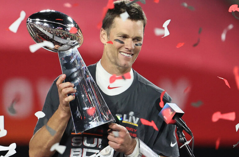 Tom Brady celebrates a Super Bowl victory with the Tampa Bay Buccaneers. 