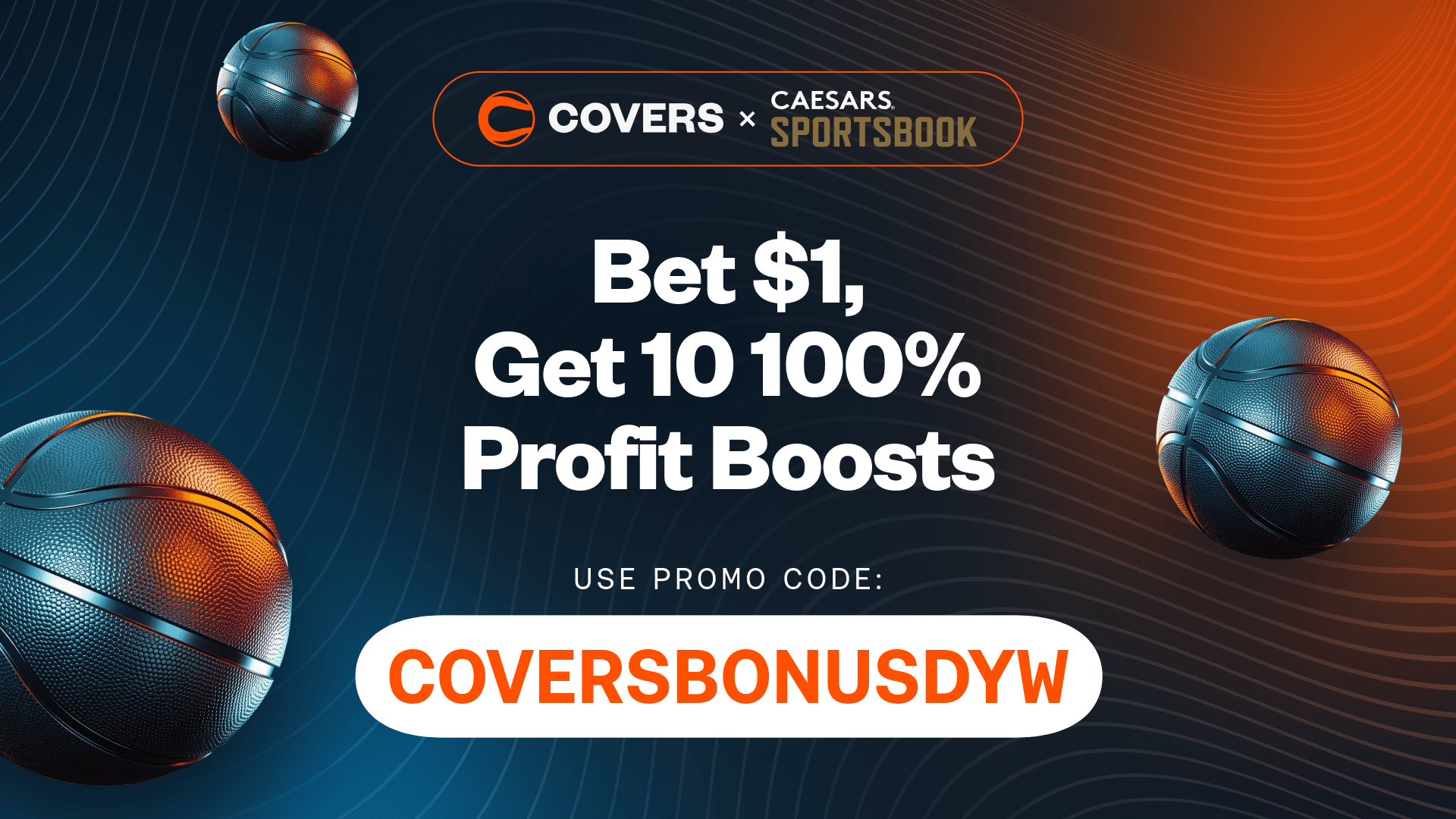 Use Caesars Sportsbook promo code COVERSBONUSDYW to claim a 'Bet $1, Get 10 100% Profit Boost Tokens' offer.