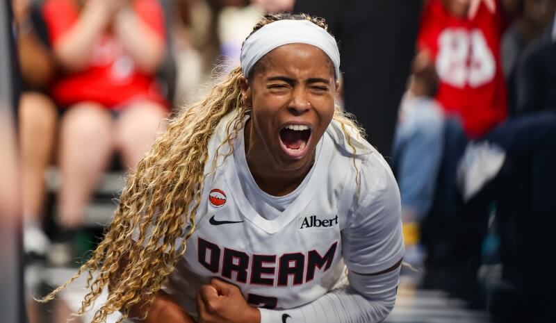 Atlanta Dream guard Jordin Canada (3) celebrates.