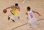Indiana Pacers guard Tyrese Haliburton (0) controls the ball against New York Knicks guard Jalen Brunson (11) in overtime during game one of the eastern conference finals for the 2025 NBA Playoffs at Madison Square Garden. Brad Penner-Imagn Images.