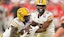 California Golden Bears quarterback CJ Harris (16) to running back Jaivian Thomas.