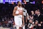 New York Knicks forward Mikal Bridges (25) gestures after making a three point shot in the third quarter against the San Antonio Spurs at Madison Square Garden. Mandatory Credit: Wendell Cruz-Imagn Images