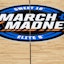 A detailed view of the March Madness center court logo during the first quarter between the Virginia Tech Hokies and the Ohio State Buckeyes at Climate Pledge Arena.