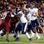 Virginia Cavaliers quarterback Tony Muskett (7) throws for a two point conversion during the third quarter against the Virginia Tech Hokies at Lane Stadium. Mandatory Credit: Peter Casey-Imagn Images