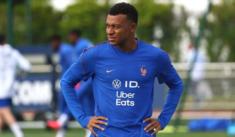 France's Kylian Mbappe during training.
