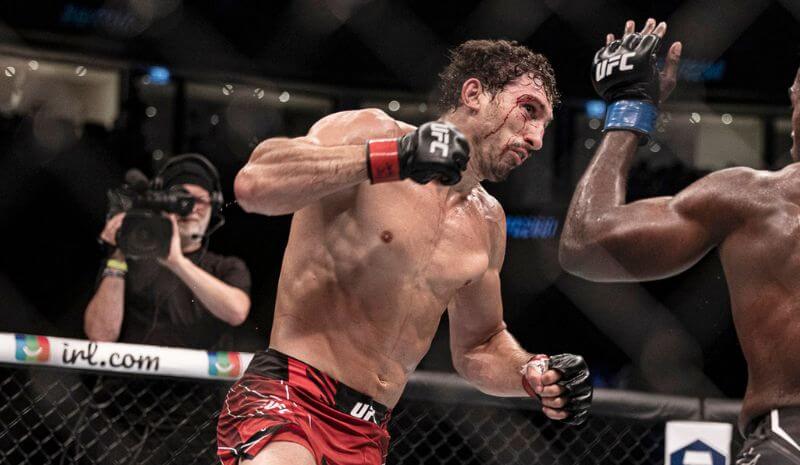 Armen Petrosyan (red gloves) and A.J. Dobson (blue gloves) during UFC 280.