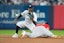 New York Yankees second baseman Jazz Chisholm Jr. (13) catches a throw and tags out Boston Red Sox designated hitter Nate Eaton (40) attempting to steal second base during the third inning at Yankee Stadium. Gregory Fisher-Imagn Images