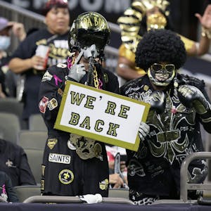 Oct 3, 2021; New Orleans, Louisiana, USA; New Orleans Saints fans happy to return to the Superdome for their first home game of the season against the New York Giants.