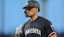 Minnesota Twins right fielder Trevor Larnach (9) reacts from first base.
