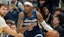 Minnesota Timberwolves forward Jaden McDaniels (3) dribbles the ball against the Los Angeles Lakers.