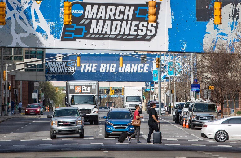 Fans begin packing up and leaving Indianapolis on Tuesday, April 6, 2021, after the completion of the NCAA March Madness tournament.