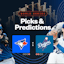 Promo image for Blue Jays vs. Dodgers, including starting pitchers Shane Bieber and Shohei Ohtani.