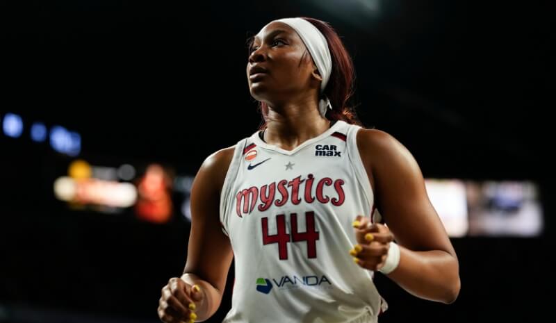 Washington Mystics forward Kiki Iriafen (44) competes during the third quarter.