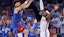 Denver Nuggets guard Jamal Murray (27) passes as Oklahoma City Thunder guard Luguentz Dort (5) defends.