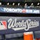 Signage in place on the dug out before game one of the World Series between the Los Angeles Dodgers and Toronto Blue Jays at Rogers Centre. John E. Sokolowski-Imagn Images