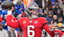 Tampa Bay Buccaneers quarterback Baker Mayfield (6) throws a pass against the Buffalo Bills during the second half of the game at Highmark Stadium.
