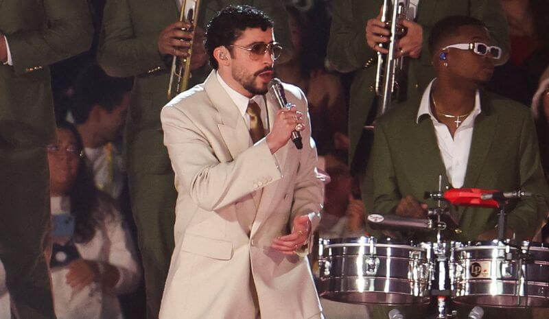 Puerto Rican singer Bad Bunny performs during a concert.