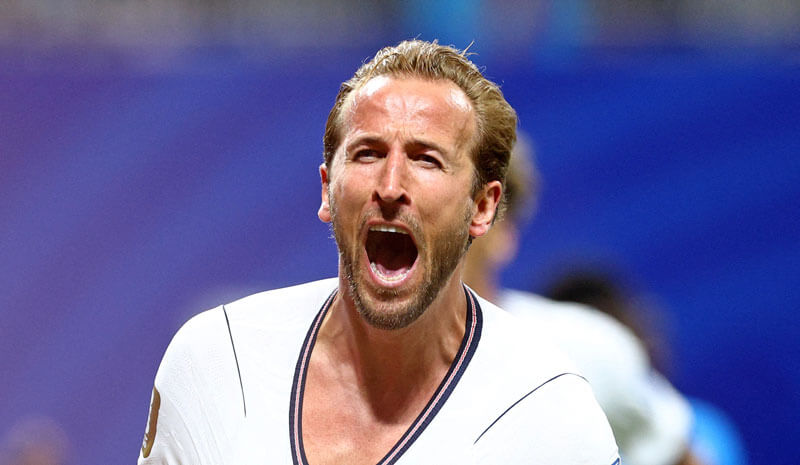 England's Harry Kane celebrates scoring.