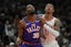 Phoenix Suns forward Kevin Durant (35) and Houston Rockets forward Jabari Smith Jr. (10) fight for position in the first half at Footprint Center. 