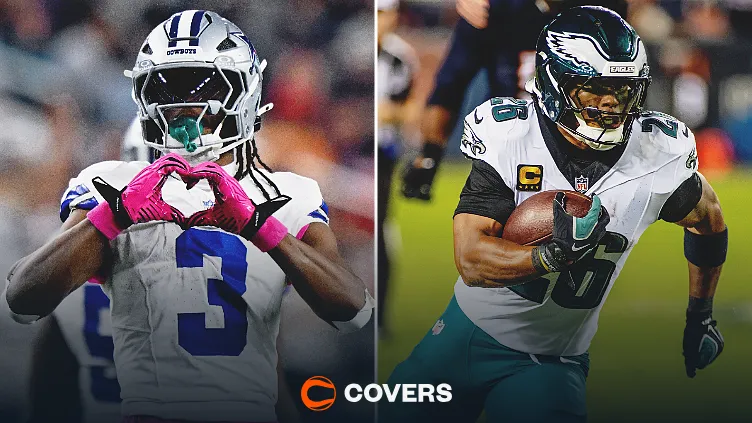 Cowboys vs. Eagles prediction. Custom image of George Pickens and Saquon Barkley.