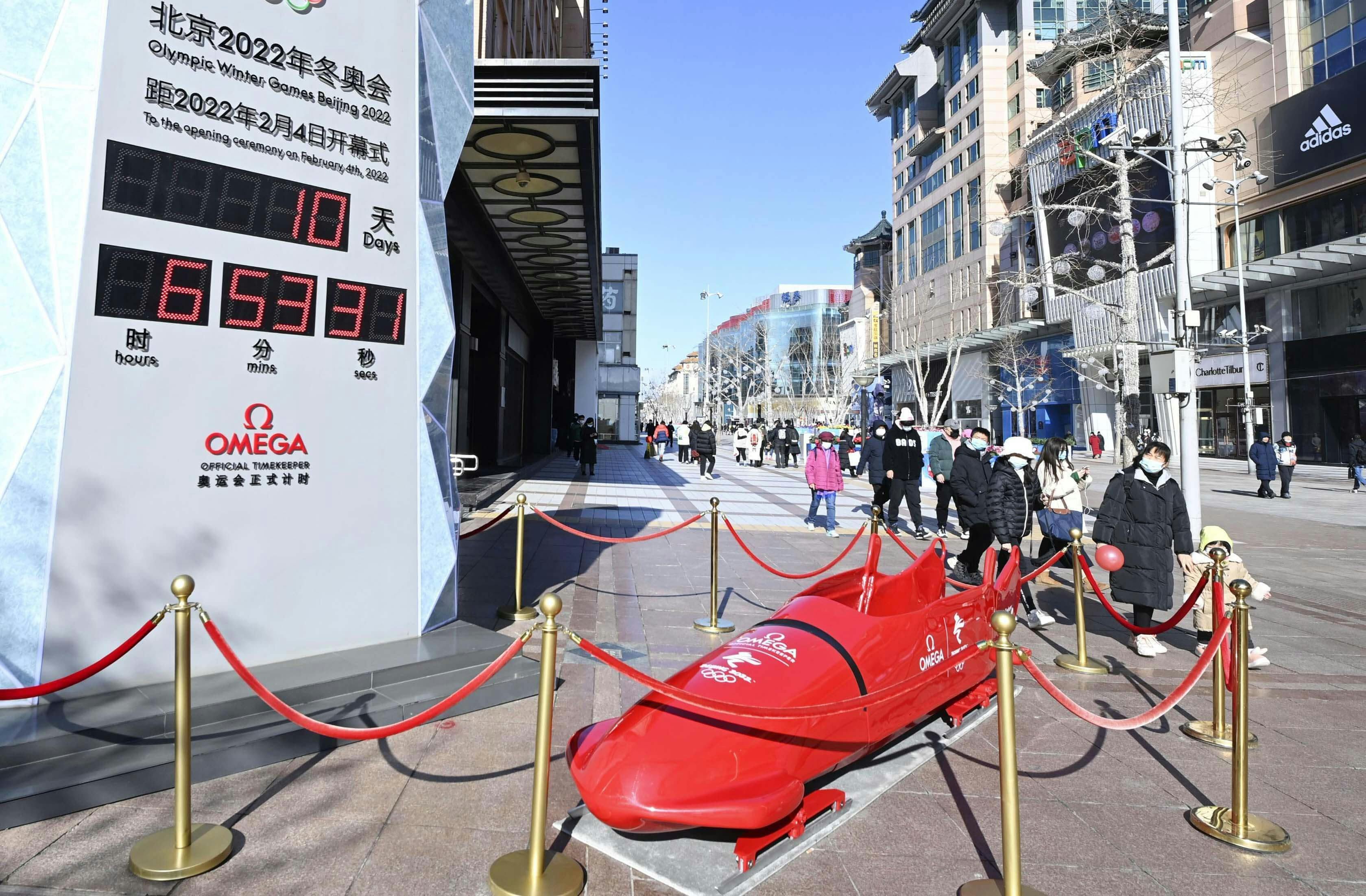 A countdown clock in Beijing on Jan. 25, 2022, shows 10 days until the opening ceremony of the Beijing Winter Olympics.