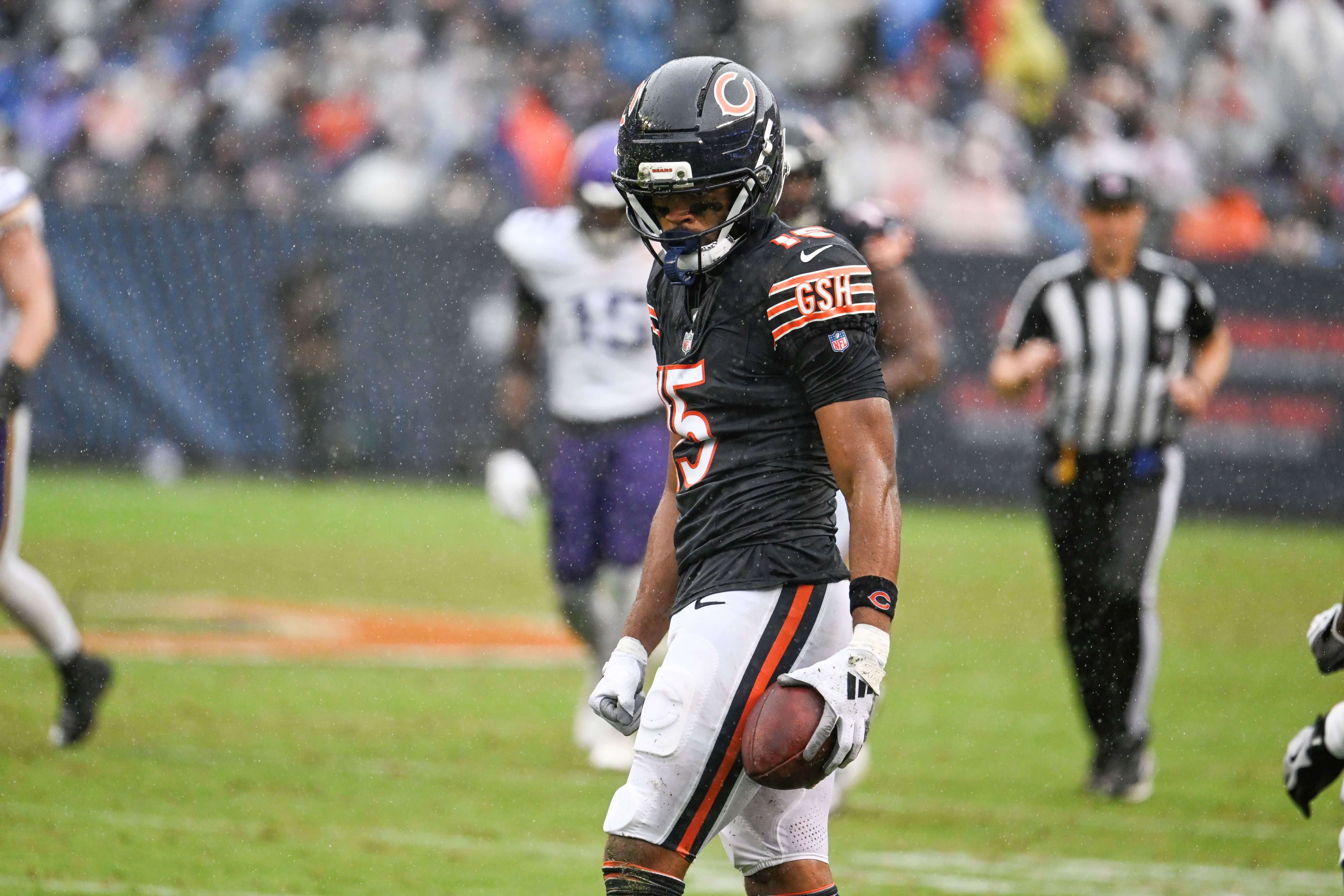 NFL AI predictions Week 3, Chicago Bears wide receiver Rome Odunze (15) after a reception.