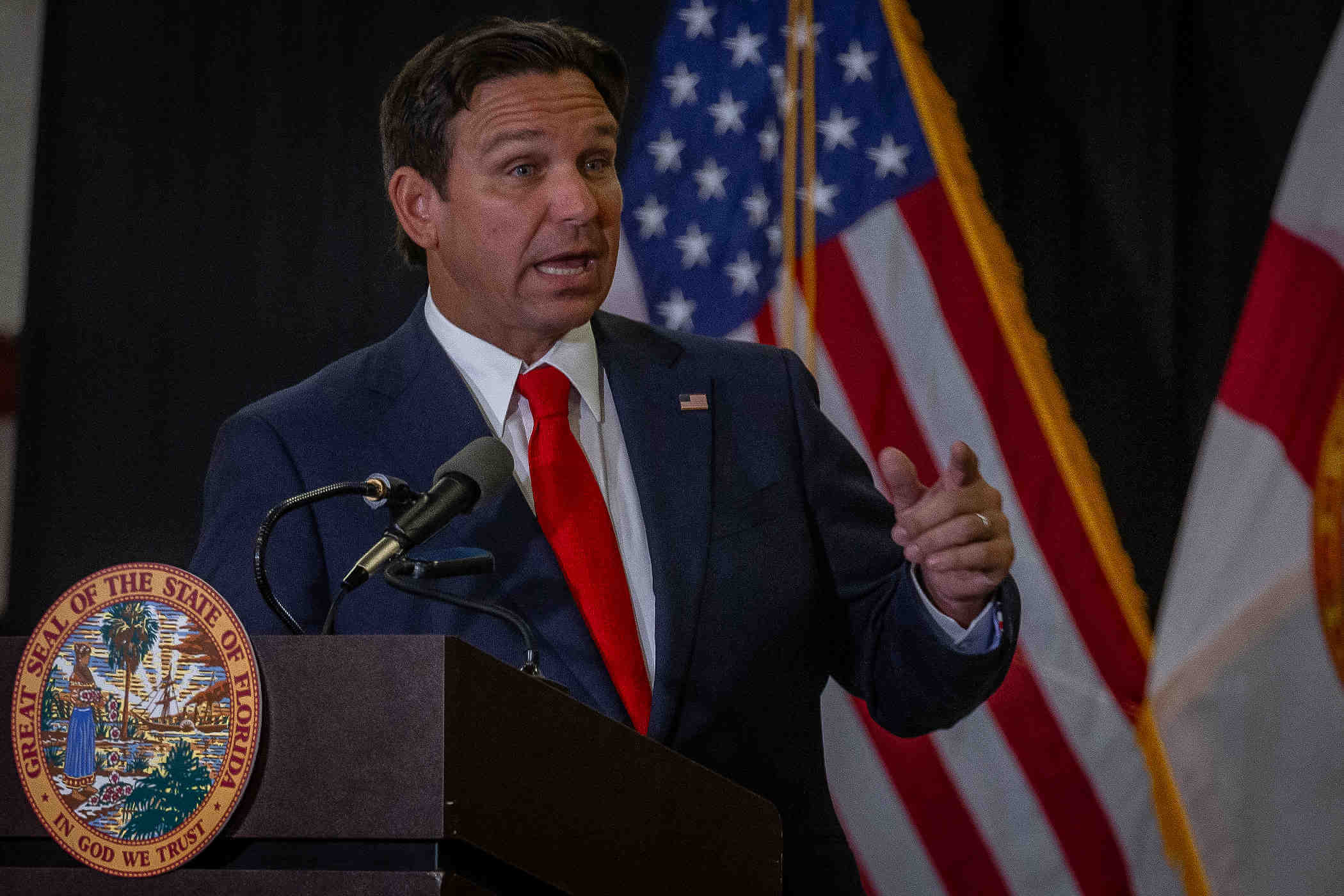 Florida Gov. Ron DeSantis is pictured during a news conference in September 2024.