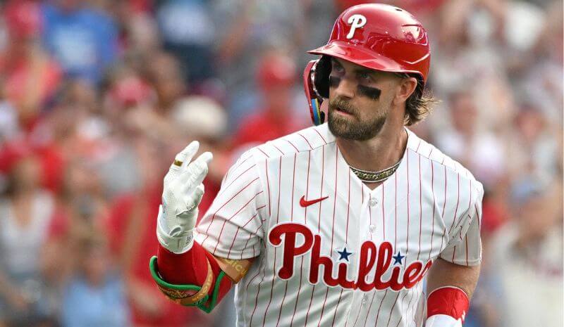 Philadelphia Phillies first baseman Bryce Harper (3) celebrates his home run.
