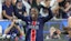 Ousmane Dembele of PSG celebrates the team's third goal.