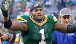 Green Bay Packers Defensive End Micah Parsons (1) Celebrates His Sack